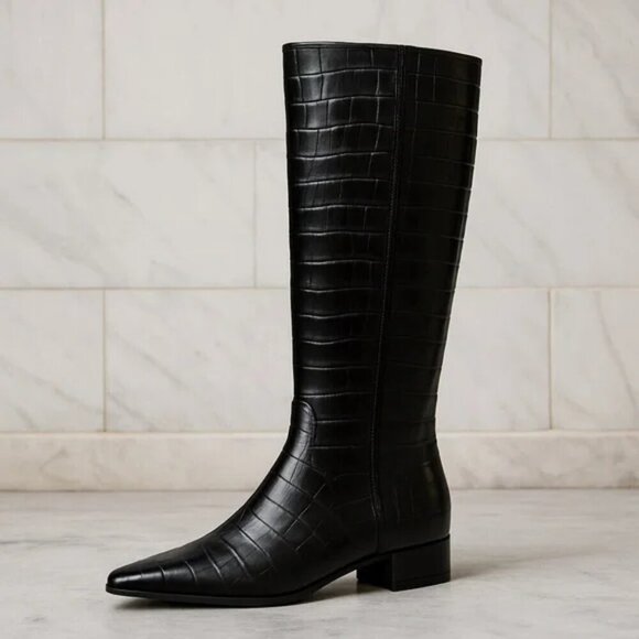 Gianni Bini Shoes - NEW Gianni Bini Sharri Croc Embossed Leather Tall Boots in Black